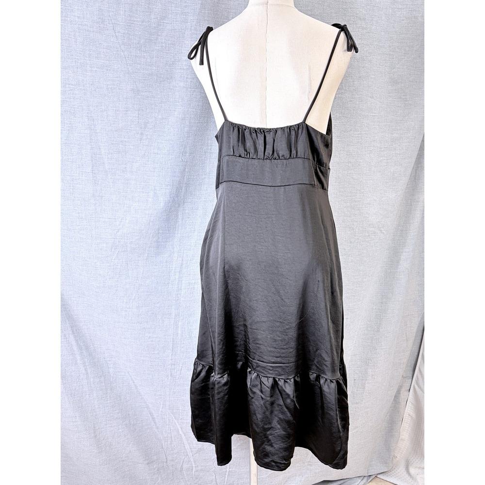 Nine West Black Satin Midi Dress Ruffle V-Neck Empire Waist Tiered Hem Size - Picture 8 of 10